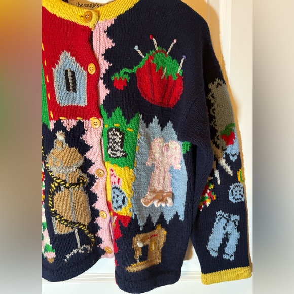 Vintage the eagle’s eye Button Up Fashion Knit Crewneck Sweater - Picture 3 of 15